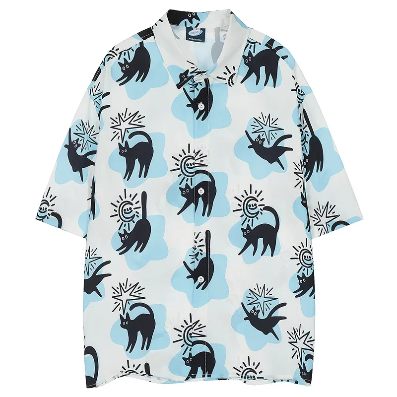 

Summer Mens Hawaiian Beach Shirt Hip Hop Black Full Print Hawaii Blouse 2024 Harajuku Streetwear Fashion Casual Aloha Shirts