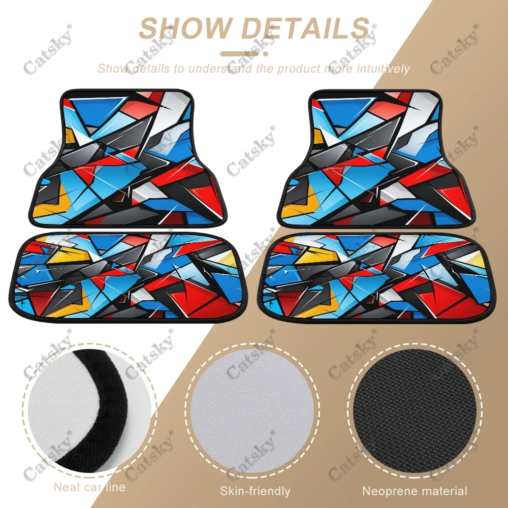 Stripes Geometric Shapes Car Auto Floor Mats Carpet, 4PCS Customized Cars Mat All Weather Automotive Vehicle Pad Stylish