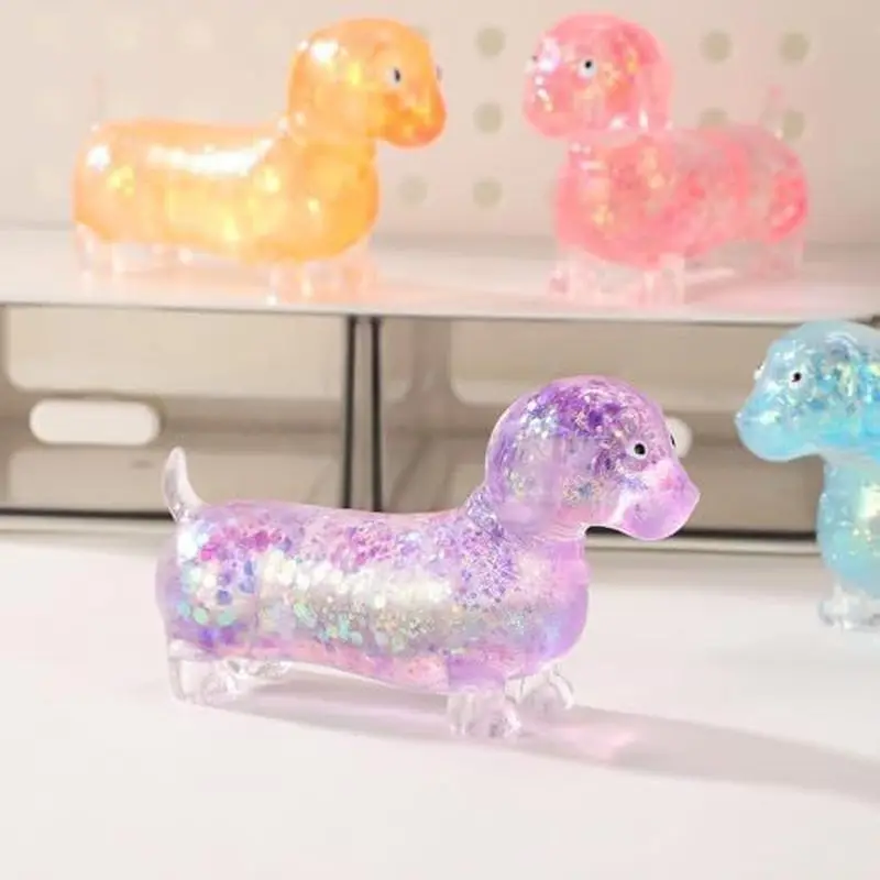 Glitter Dachshund Soft Stretch Squeeze Gadget Shiny Filled Sensory Hand Vent Tool Anti Anxiety Stress Relief Decompression Gift view 4