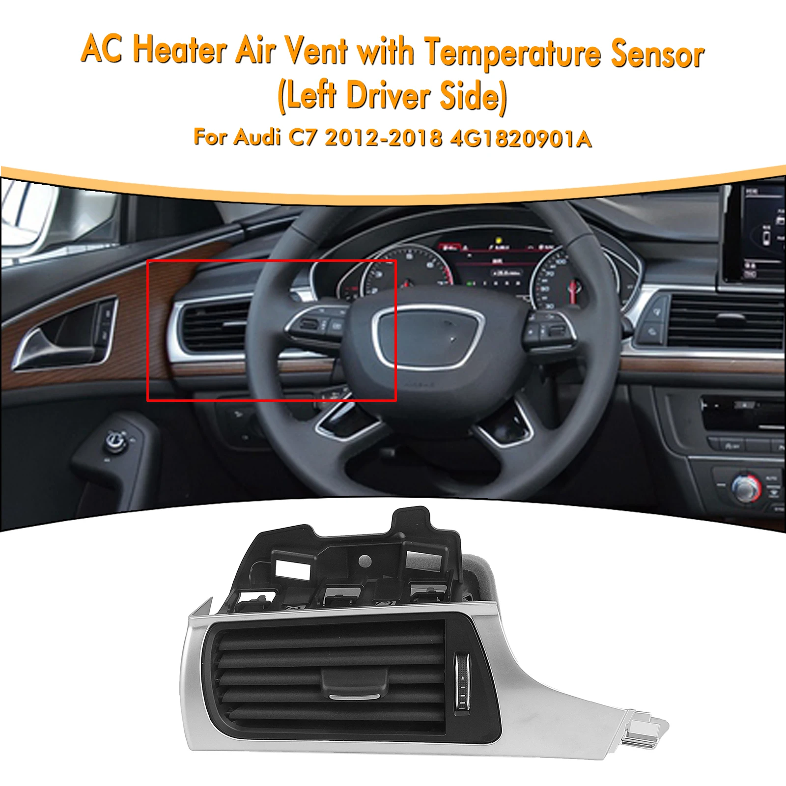 

Car Interior Front Dashboard Air Vent A/C Outlet Grille Assembly with Temperature Sensor For Audi C7 2012-2018 Advanced Version