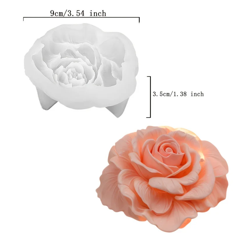 1 moule de fleur de rose-bougie en silicone antiadhésive, savon, gypse, moule fait à la main d'aromathérapie-facile à libérer, pochoir de fleur réutilisable, S