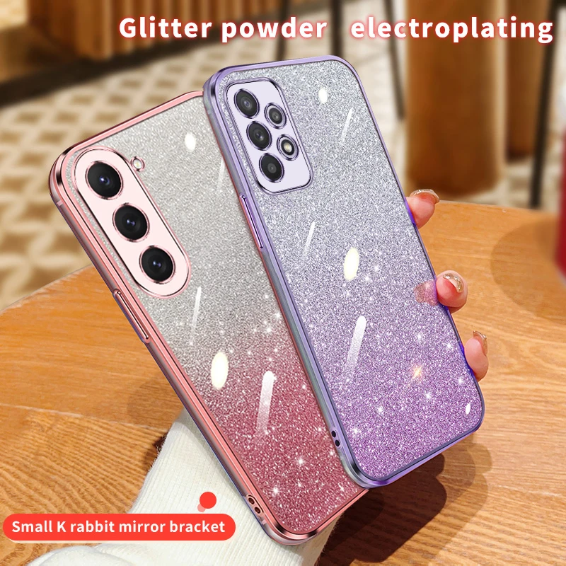 A 51 a71 a 31 Luxury Glitter Plating Case On For Samsung Galaxy A71 A51 A31 A12 A22 A53 A23 A52S 4g 5G Clear Cover M32 M22 M12