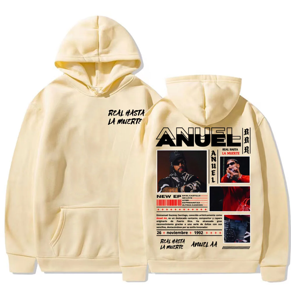 مغني الراب Anuel AA Real Hasta La Muerte نمط مطبوعة هوديي الخريف/الشتاء جديد الرجال المألوف الهيب هوب هوديي غير رسمي
