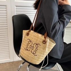 England Style City Handbags for Women Luxury Designer Wicker Straw Shoulder Bucket Bag 2024 Fashion Trend Crossbody Tote Bag