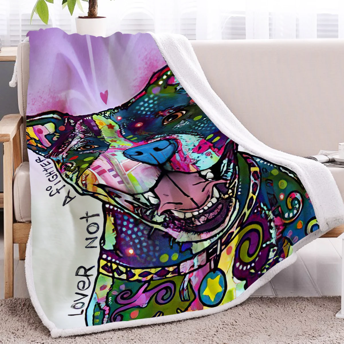 

BlessLiving Oil Painting Bulldog Pattern Sherpa Fleece Blanket Colorful Graffiti Animal Blanket Bedroom Livingroom Sofa Decor