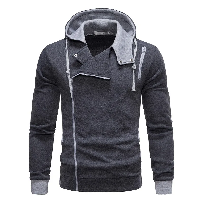 New Men\'s Patchwork Color Hoodies Casual Zipper Hooded Sweatshirts