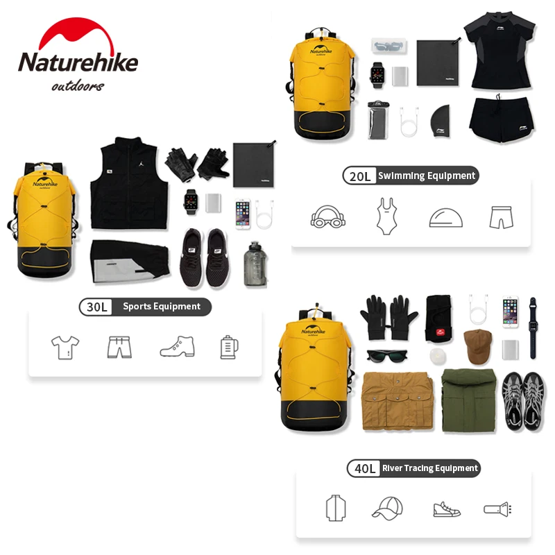 Naturehike-mochila impermeable de TPU de 20-40L, bolsa de viaje deportiva para natación al aire libre, separación seca y húmeda, alta capacidad, resistente al desgaste IPX6