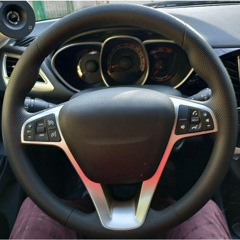 DIY Hand-stitched Black Artificial Leather Car Steering Wheel Cover for Lada Vesta 2015 2016 2017 2018 2019 Vesta SW