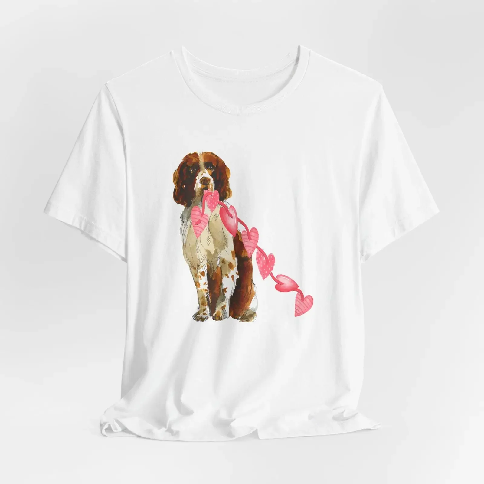 English Springer Spaniel String of Hearts T Shirt Valentine's Day Dog Lover Fur Mama Mother's for Welsh Owner vintage Washed