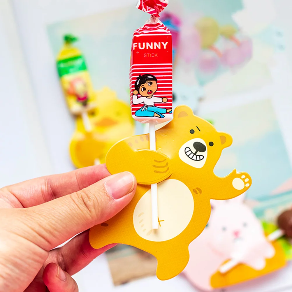 

100pcs DIY Lollipop Paper Cards Party Candy Packaging Decoration Message Cards Adorable Brown Bear DIY Wrapping Cards without Lo