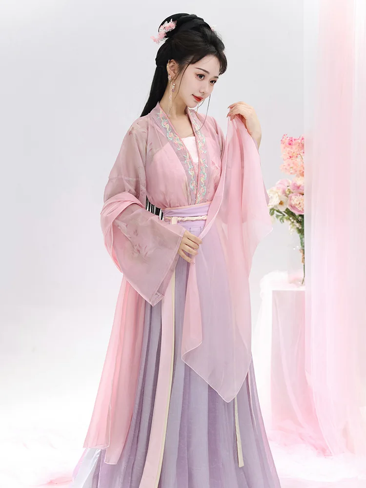 Hanfu chino estilo Jin para mujer, primavera y verano, con blusa plisada y falda entrelazadora, traje clásico con encanto para chica adolescente