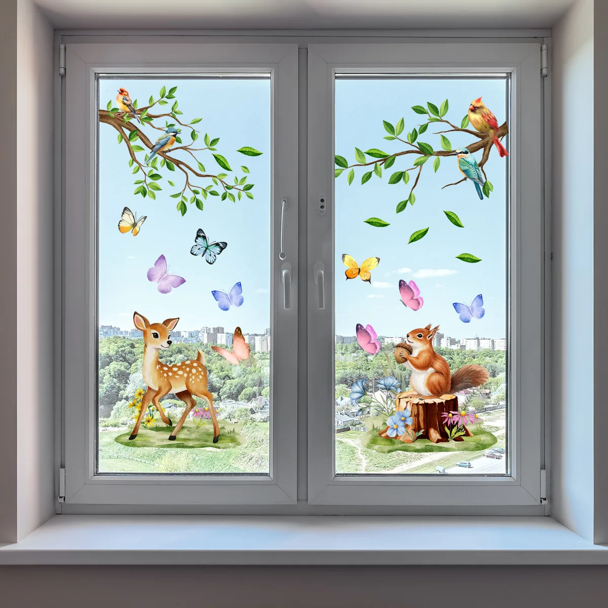 

Enchanted Forest Window Clings - Double-Sided Deer, Squirrel & Butterfly Decor for Glass Doors & Cabinets