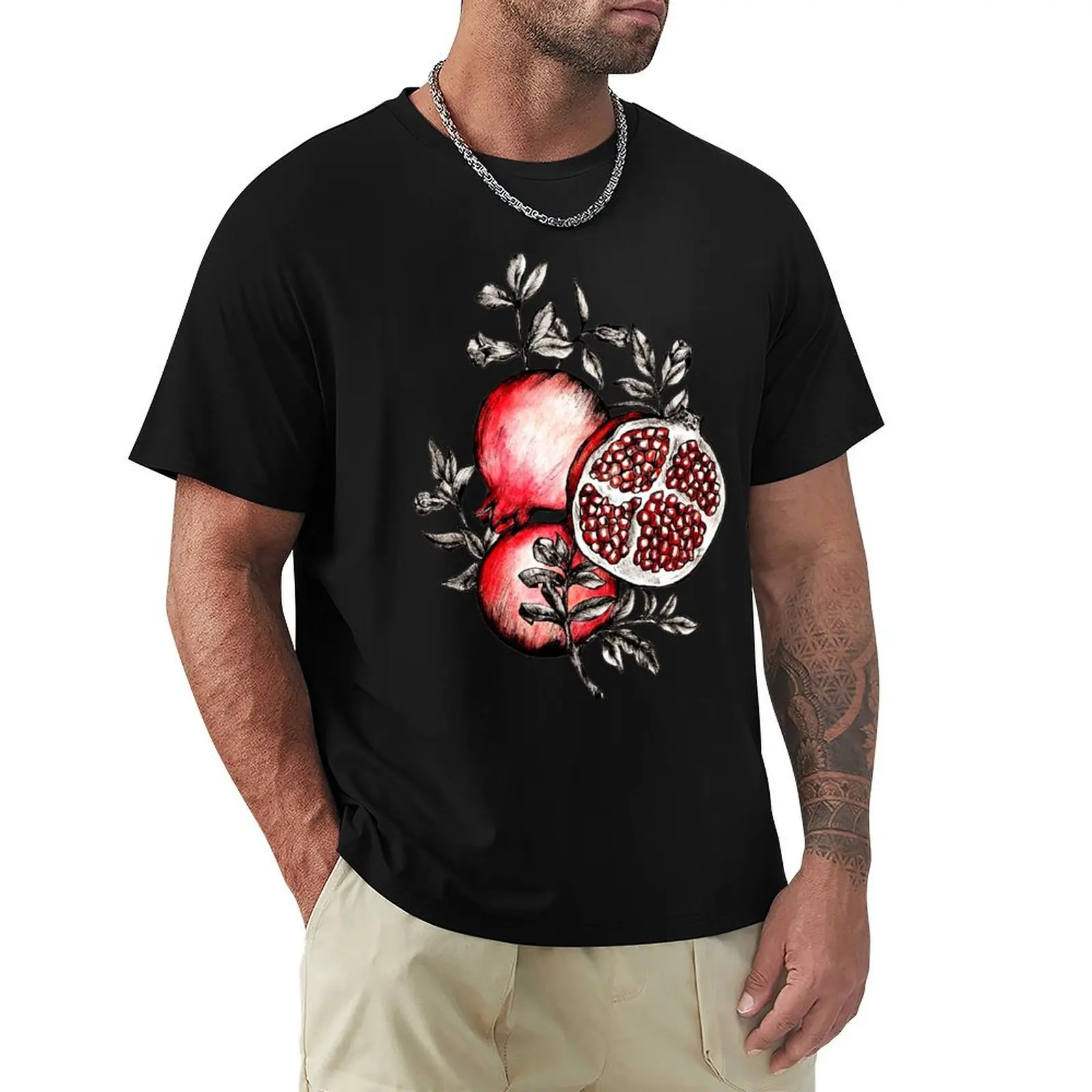 Hand drawn pencil Pomegranate illustration for greek goddess T-Shirt sublime blue archive vintage clothes anime shirts men