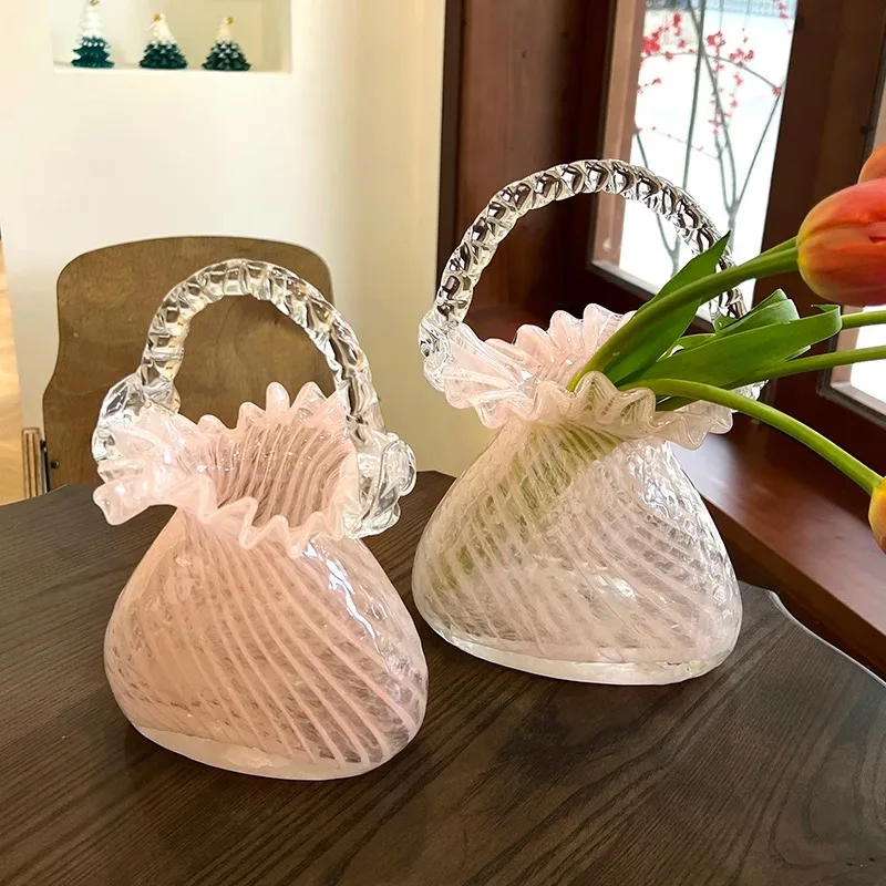 Luxury Handbag Vase Glass Flower Basket for Living Room Home Decor Floral Arrangement