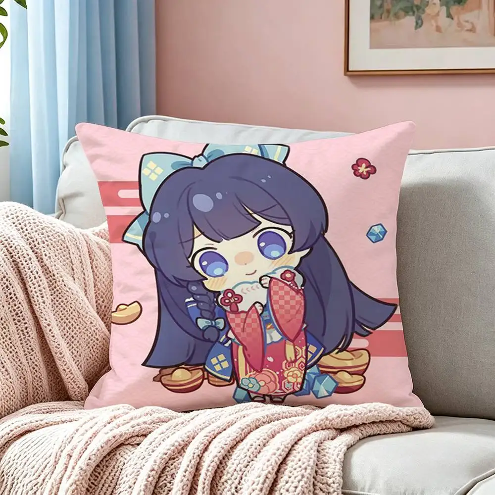 H-Honkai Series Raiden Mei Square Double-Sided printed Pillow Case Bedroom Bedside Pillow Sofa Cushion Cover