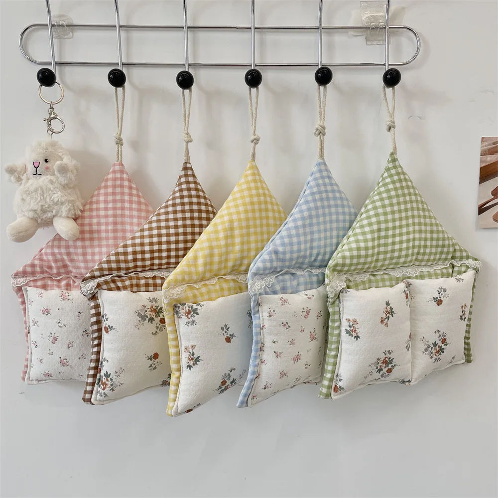 Macaron Color Small Plaid Hanging Bag Wall Dormitory Bedside Storage Bag Mobile Phone Stationery Miscellaneous Storage Bag