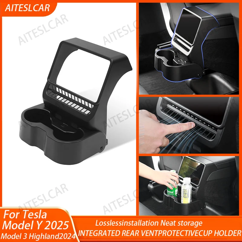 

For Tesla Model 3/Y Highland Juniper Armrest Box Rear Air Outlet Organizer Storage Box Cup Dust Cover Car Styling Accessories