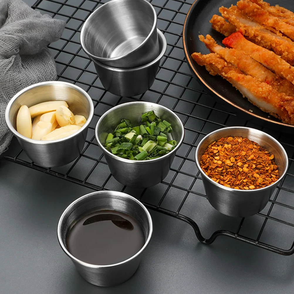 

6 Pcs Stainless Steel Dipping Dish Condiment Containers with Lids Condiments Sauce Cups