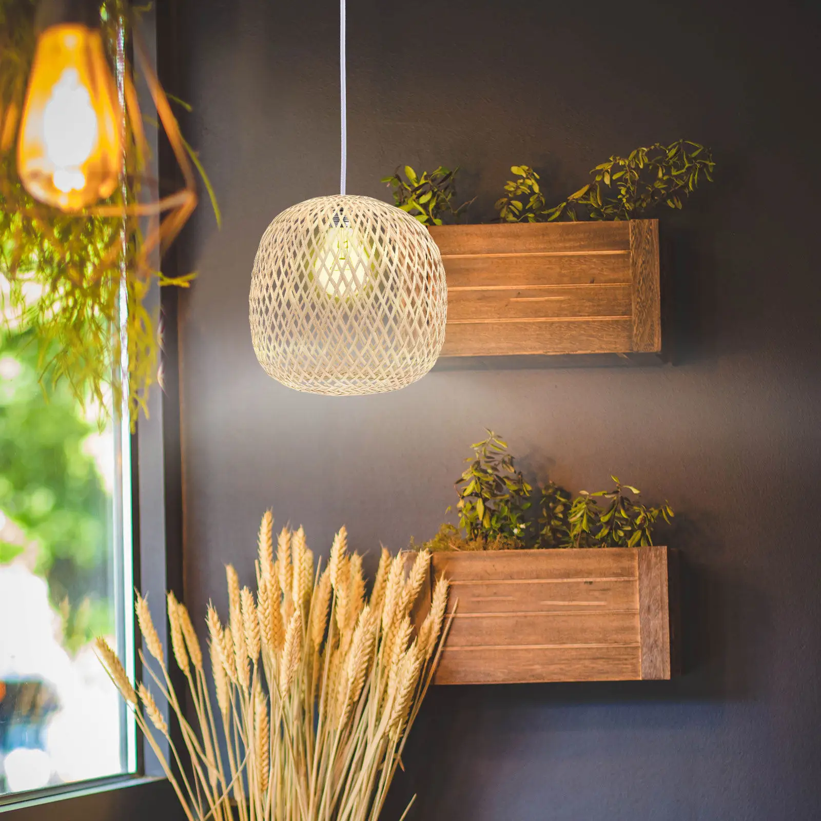 Bamboo Lampshade Woven Design Smooth Surface Eye Comfortable Ceiling Light Shade Pendant Lamp Cover for Household Hotel