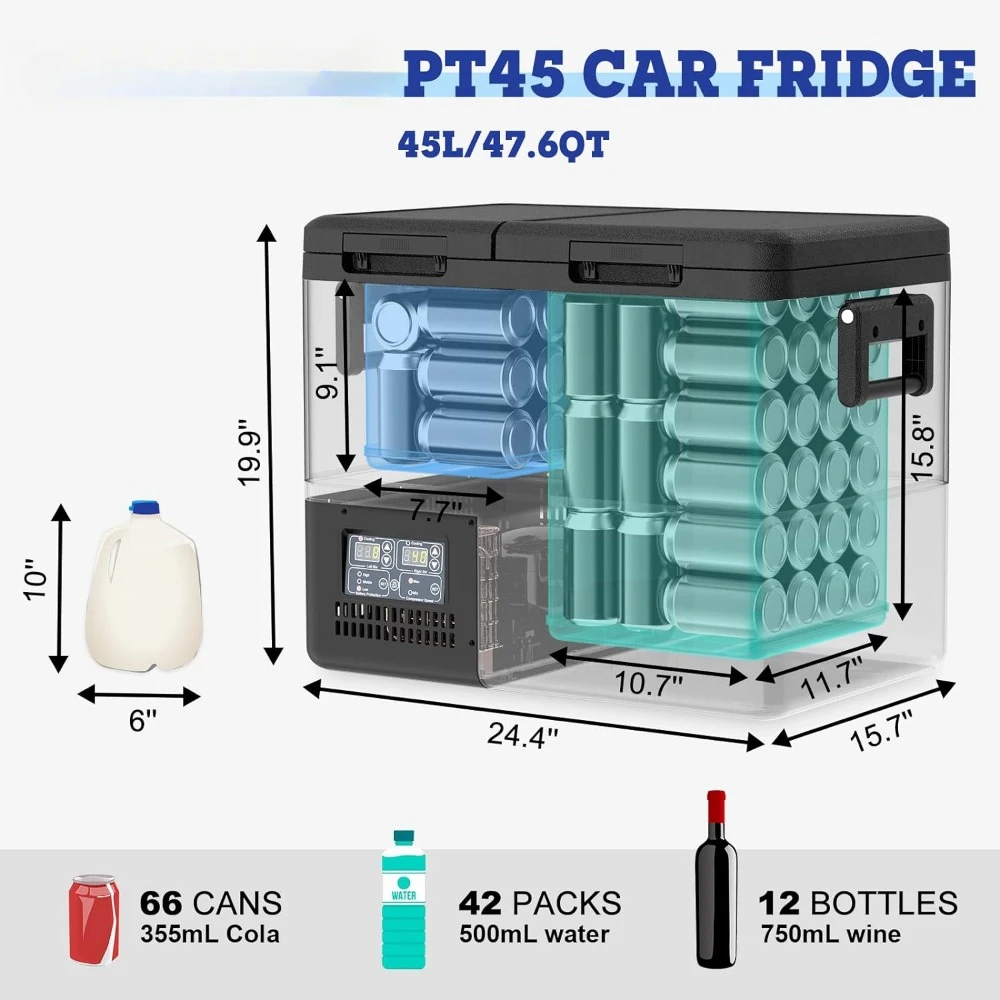 Car Refrigerator Cooler, with AC Adapter, 35L Dual Zone Portable Freezer, 12 Volt, Portable Refrigerator Cooler