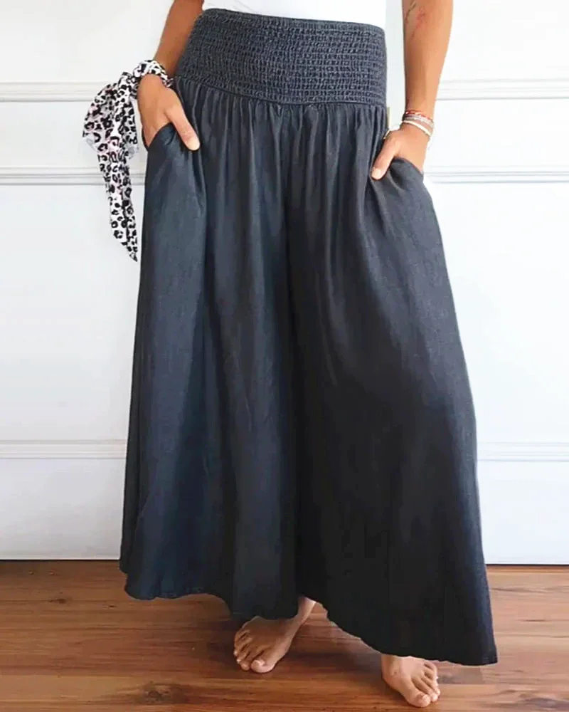 New Women Summer Maxi Skirt Ruffles Vintage Big Large Pocket Plus Sizes Casual Party Fashion Loose Wide Leg Skirts Pant