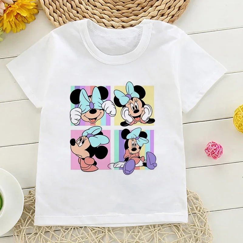 Kawaii Funny Minnie T Shirt Children Top Manga Mickey Mouse Tshirt Ullzang Japanese Anime T-shirt  Kids Girl Boy