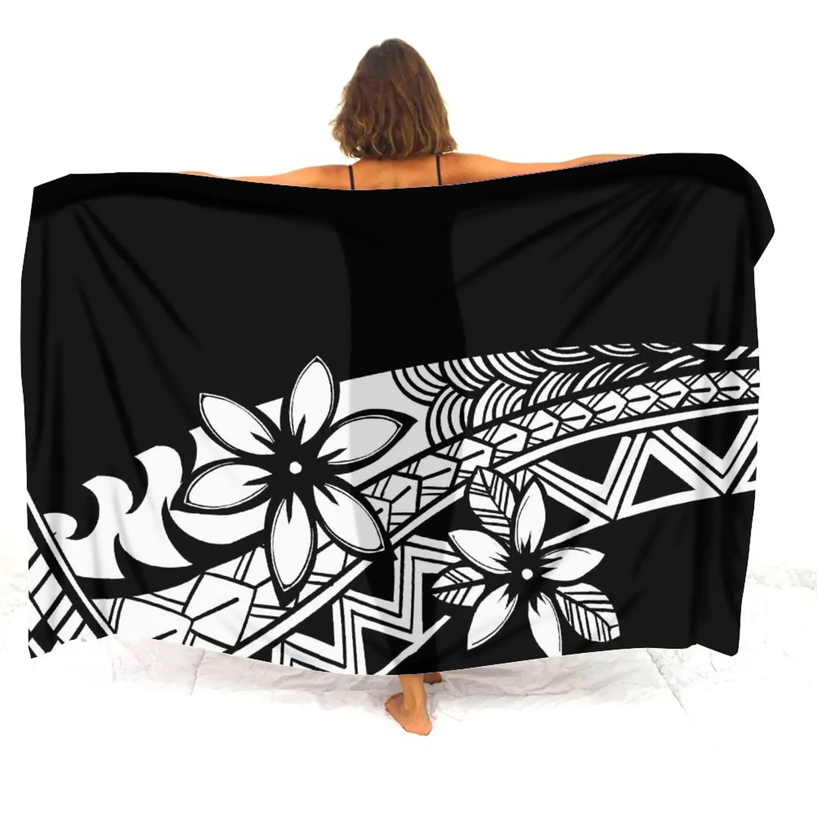 Summer Vintage Design Polynesian Tribal Ethnic Print Large Size Ladies Custom Beach Coat Smock Scarf Sarong