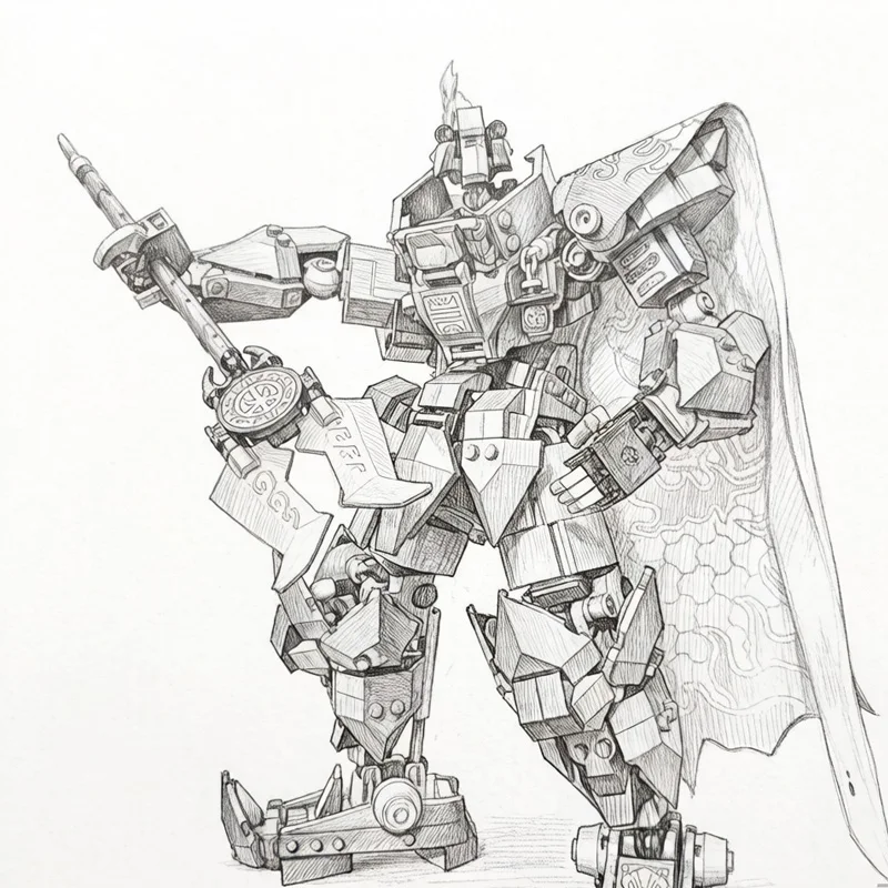 

2025 New 996pcs Flame Knight Mecha Building Blocks Mecha Character Model Brick Desktop Decoration Display Toys Gifts