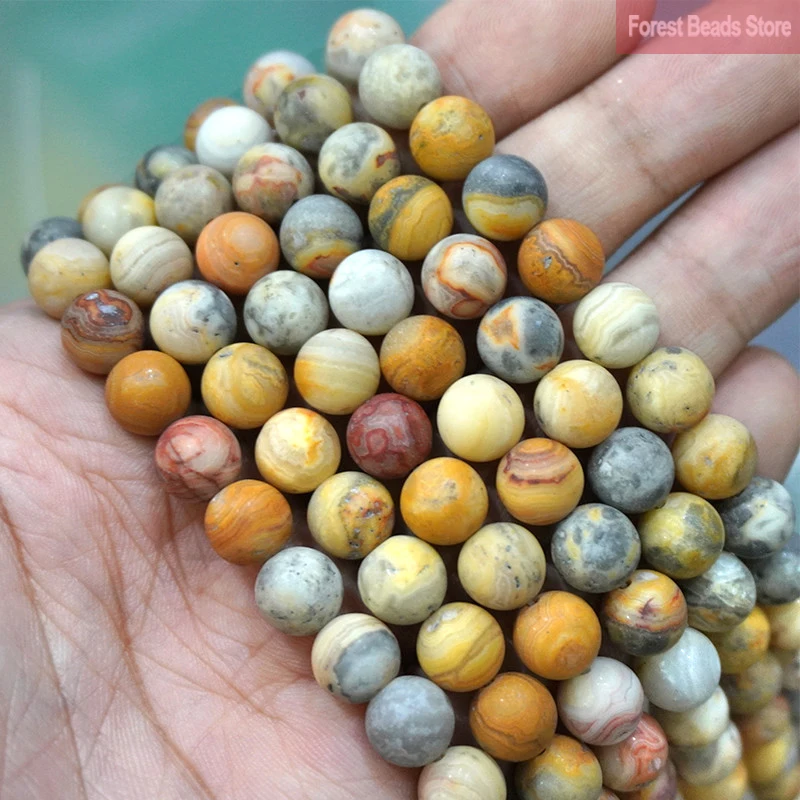 Natural Stone Matte Yellow Crazy Lace Agates Loose Beads for Jewelry Making Diy Necklace Bracelet Earring 15