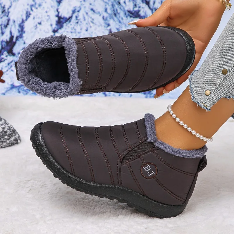 2025 الشتاء سميكة زوجين الثلوج الأحذية الدافئة حذاء فاخر غير رسمي القطن صوف مبطن أسفل جولة تو حذاء مسطح #2