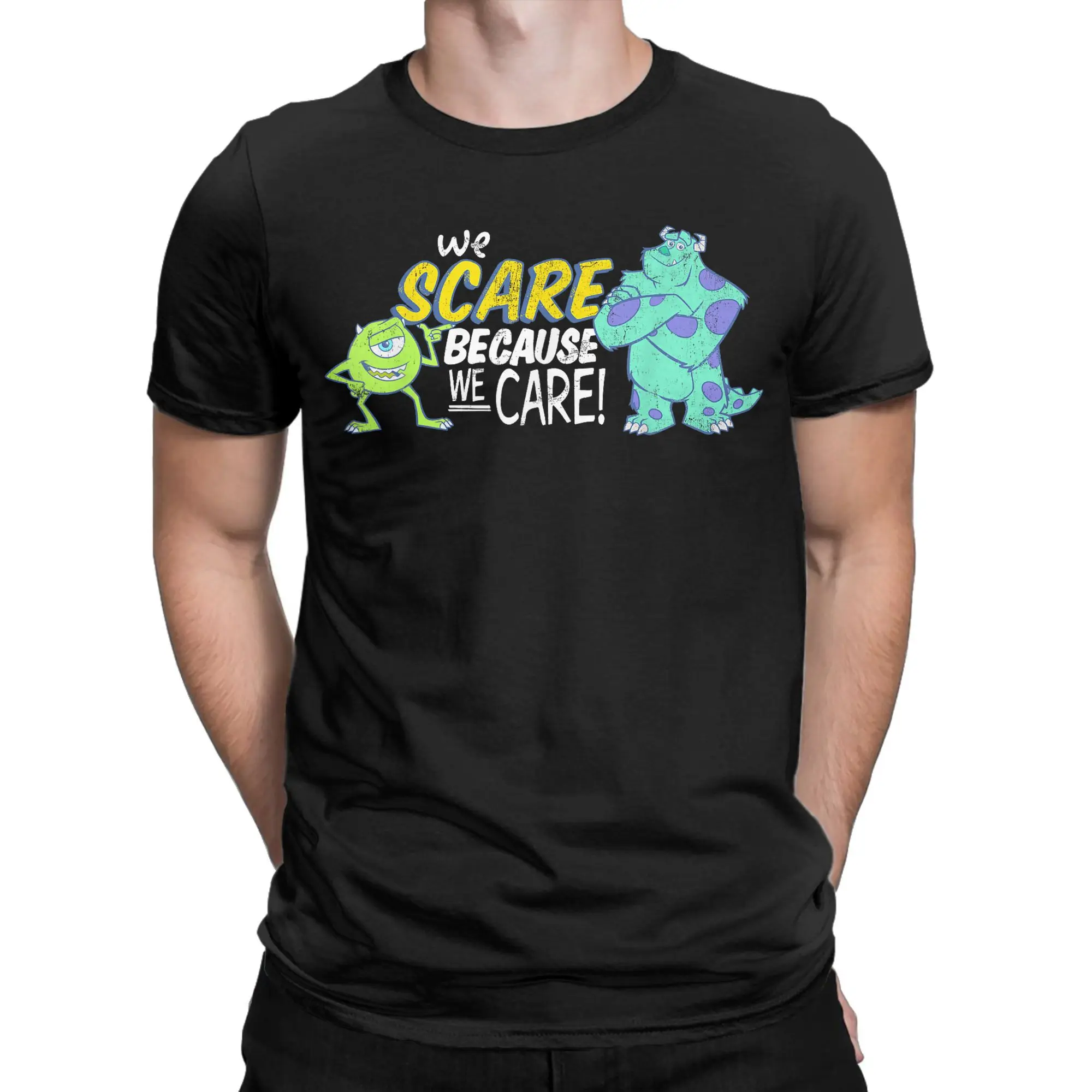

Футболка Monsters Inc Scare Because We Care, пляжные футболки в стиле Харадзюку, мужские футболки из 100 хлопка с круглым вырезом, футболки большого размера с короткими рукавами, топы Y2K