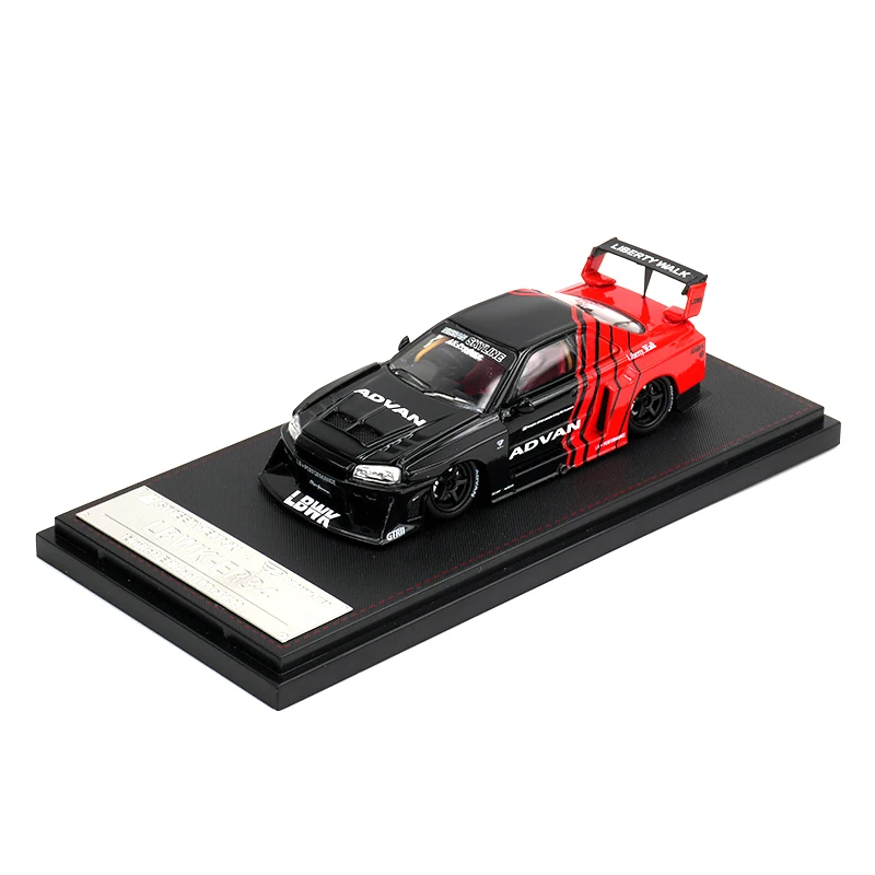 SW In Stock 1:64 LBWK GTR ER34 Silhouette Green Camouflage Opened Hood Diecast Car Model Collection Toys