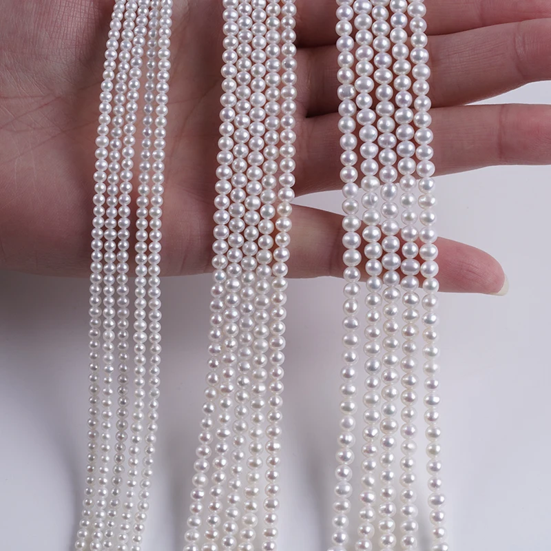 2.5-3mm/3.5-4mm/4-5mm White Natural Freshwater Akoya Pearl Strand Round Pearls Strings