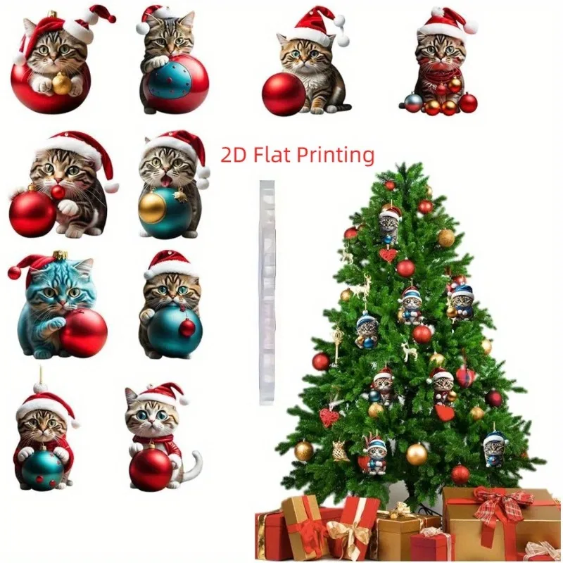 Acrylic Cat Design Ornaments Cartoon Pendant Charms for Keychain Bag Home Decoration Ideal Gift for Feline Fans on Christmas