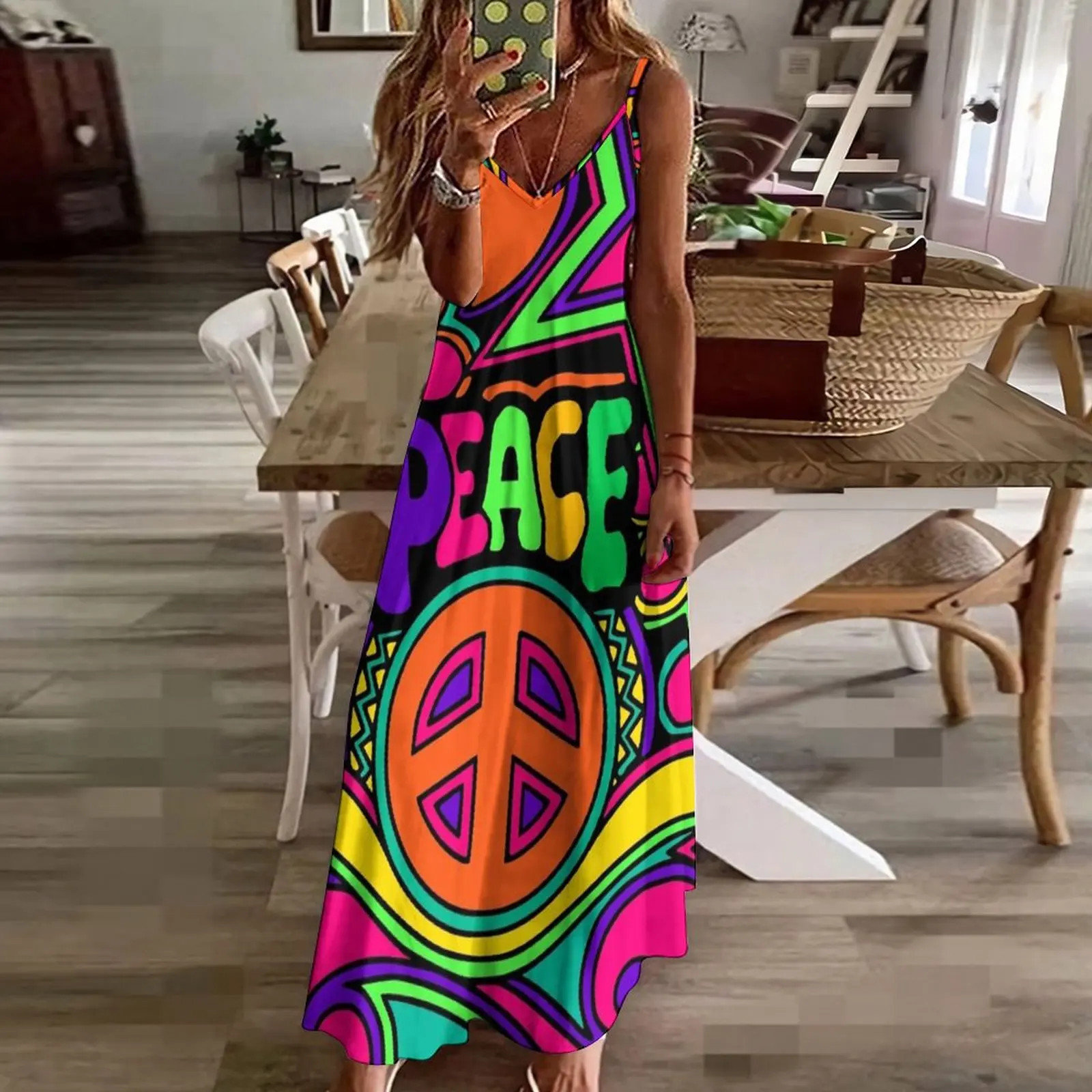 Vestido de fiesta sin mangas para mujer, bonito vestido rosa y colorido, diseño Hippy Trippy, Verano