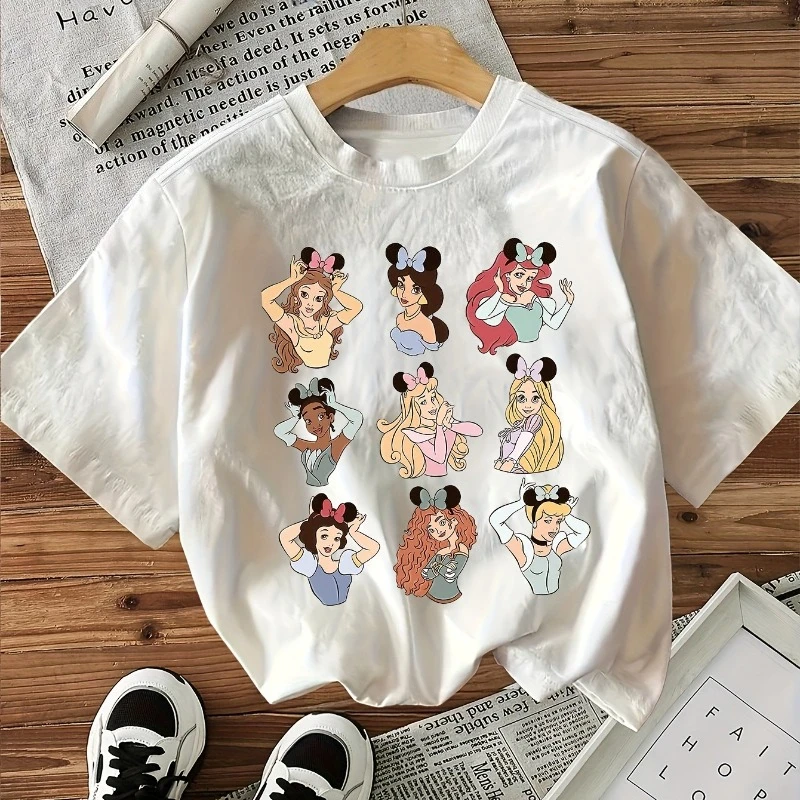 

Disney Princess Cartoon Animated Summer T-shirt Boys Girls Casual Oversized Comfortable Parent-child Family Wear Short Sleeves