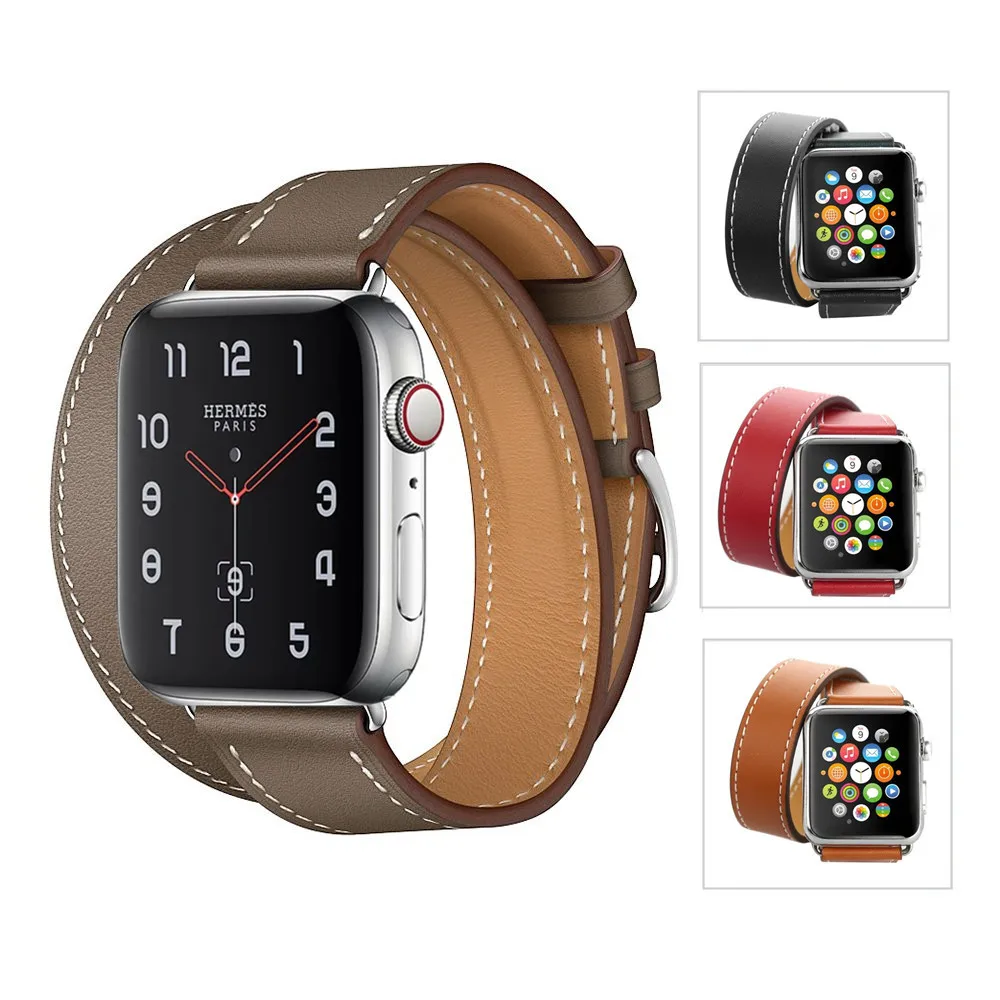 45mm Double Tour  Extra-long Leather Loop for Apple Watch Band 42mm 38mm 40mm 44mm Strap for iWatch SE 7 6 5 4 3 2 1 Correa 41mm