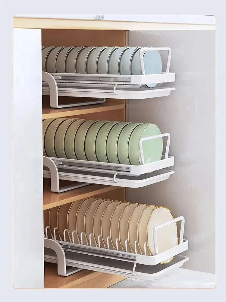 Dish Bowl Storage Rack Kitchen Pull-out Dish and Bowl Shelf Cabinet Storage Rack Drawer Drain Rack Kitchen Accessries Joy