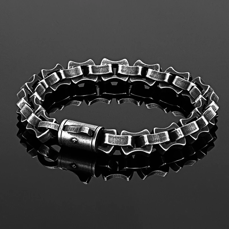 Trend Punk Link Chain Bracelet men Vintage Black Stainless Steel Motorcycle Hand Bike Jewelry Accessories Boyfriend Father Gift