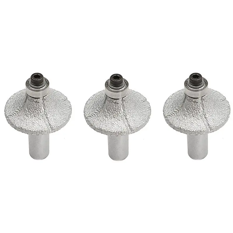 

3Pcs 1/2Inch Diamond Router Bit Wheel Half Bullnose For Hand Profiler Marble Granite-B51B