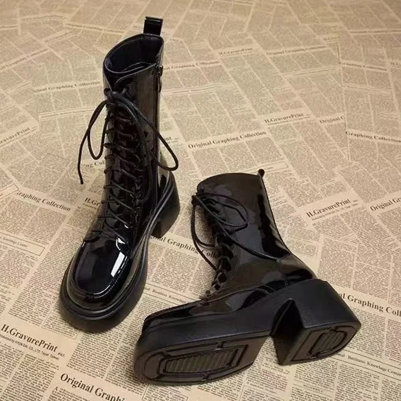 

Ankle Boots for Women High Heels Designer Lace Up Leather Shoes 2025 Fashion Pumps Motorcycle Boots New Trend Goth Mujer Botas