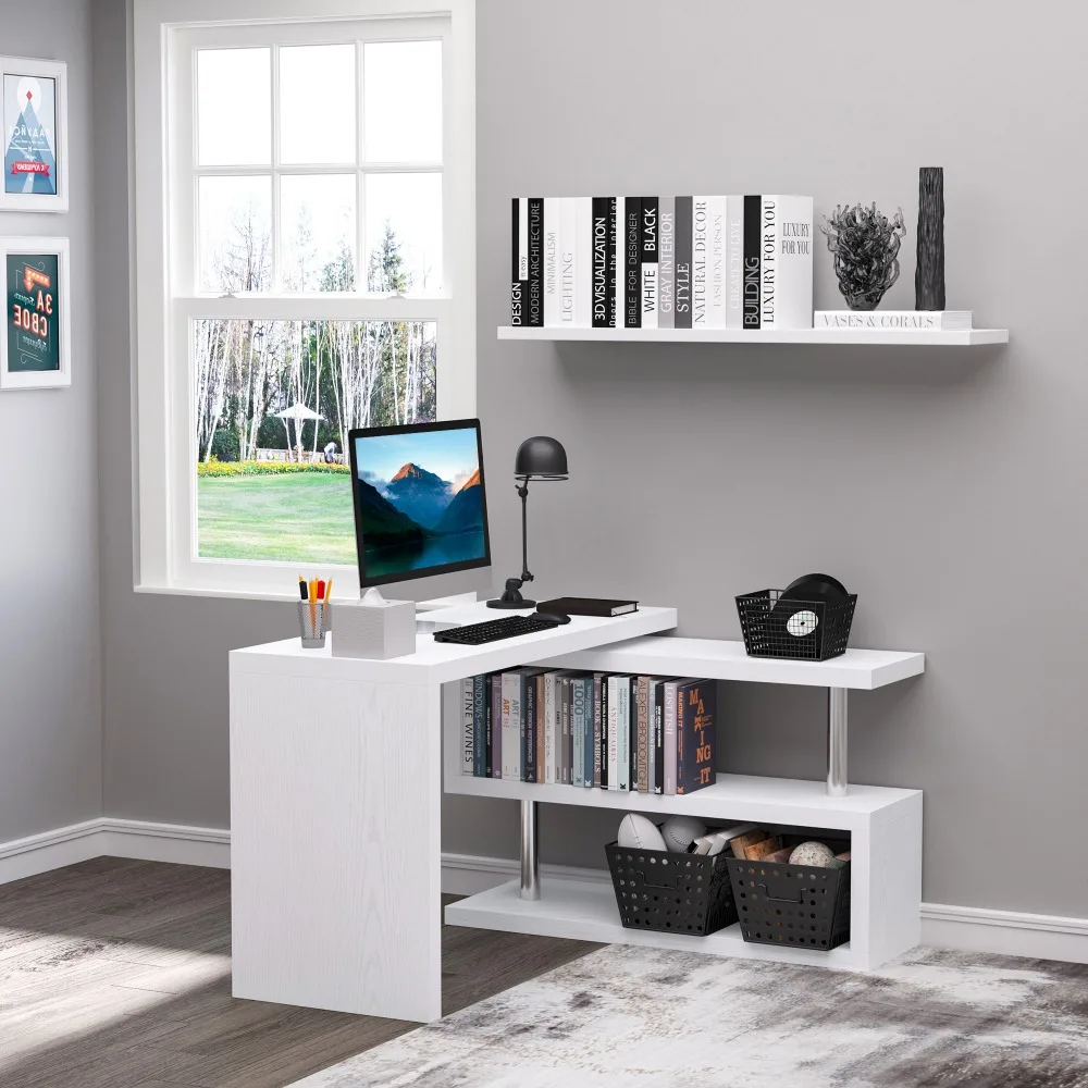 

360 Rotating Foldable Convertible Office Desk Shelf Combo Writing Table