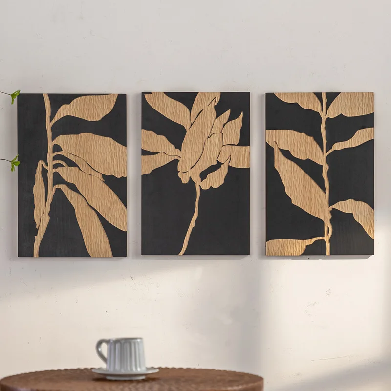B & B background wall solid wood carving paintings, medieval restaurant wall decoration, hotel living room sofa background wall