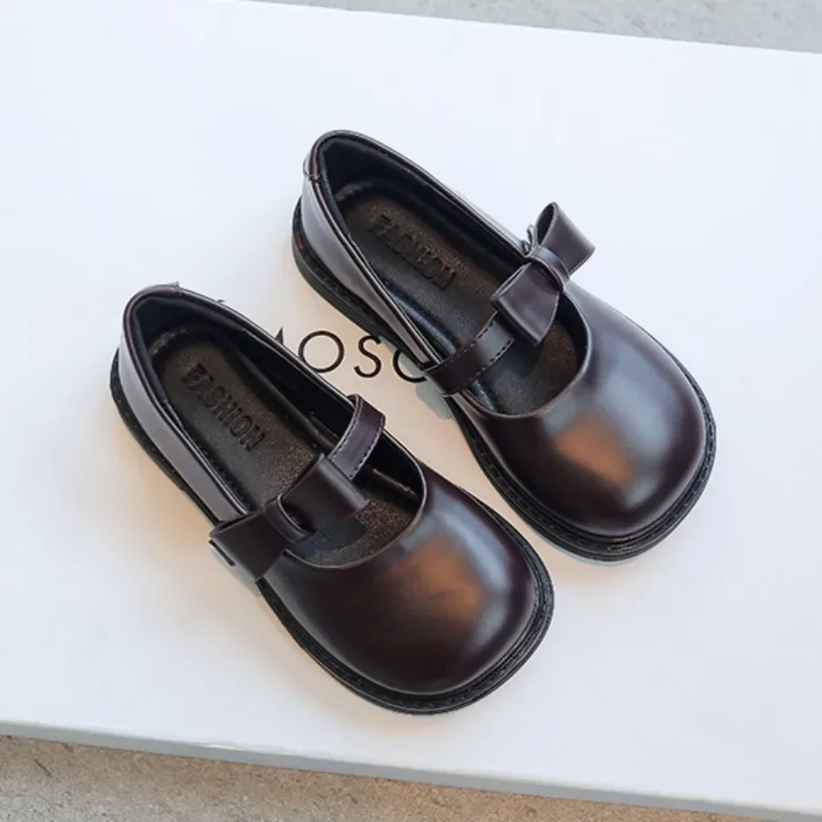 Girls School Shoes Spring/Autumn New Fashion Childrens Soft Comfortable Leather Shoes Retro Bowknot Kids Mary Jane Shoes