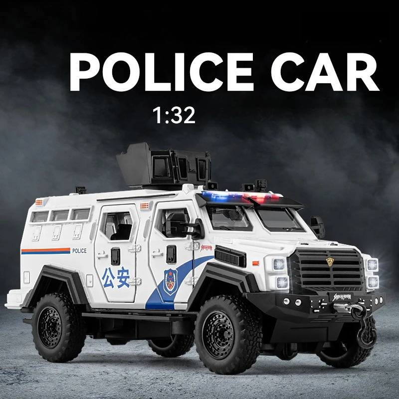 1:32 Sword Toothed Tiger Armored Police Car Alloy Model Diecasts Metal Toy Explosion Proof Car Model Sound Light Gifts