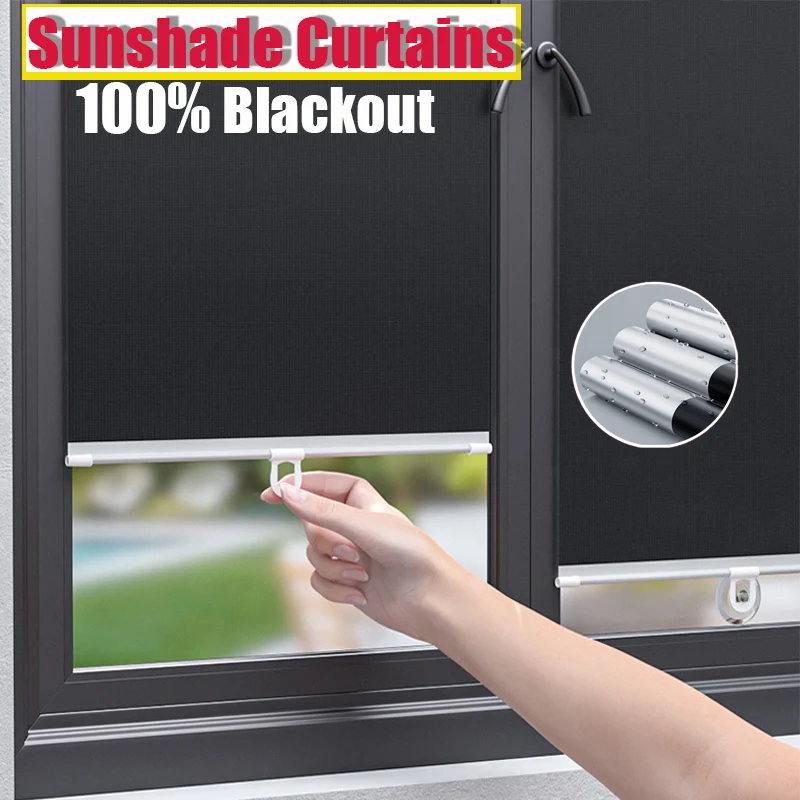 WEFILM-Blackout Roller Blinds, Window Curtain, Living Room, Bedroom, Car, Kitchen, Office, Suction Cup, Sun Protection