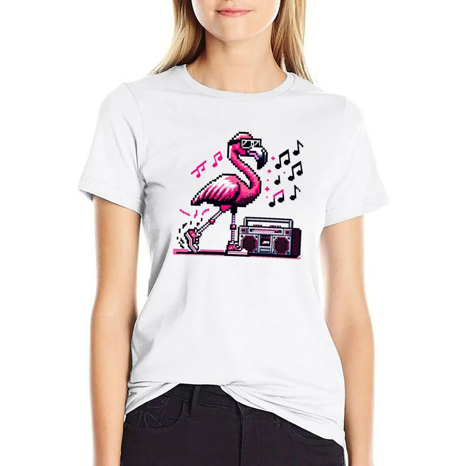 

Flamingo Boombox Beats T-shirt Female clothing funny t-shirt dress for Women plus size