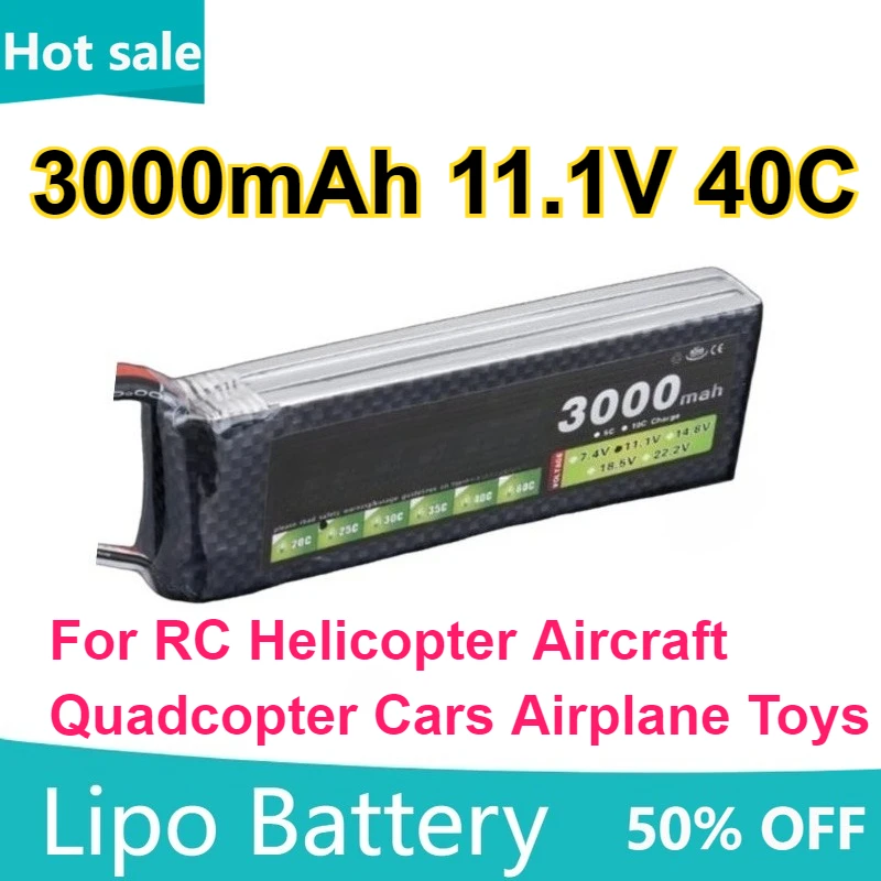 

3000mAh 11.1V 40C LiPo Battery for RC Helicopter Aircraft Quadcopter Cars Airplane Toys with T/ SM/XT30 Plug