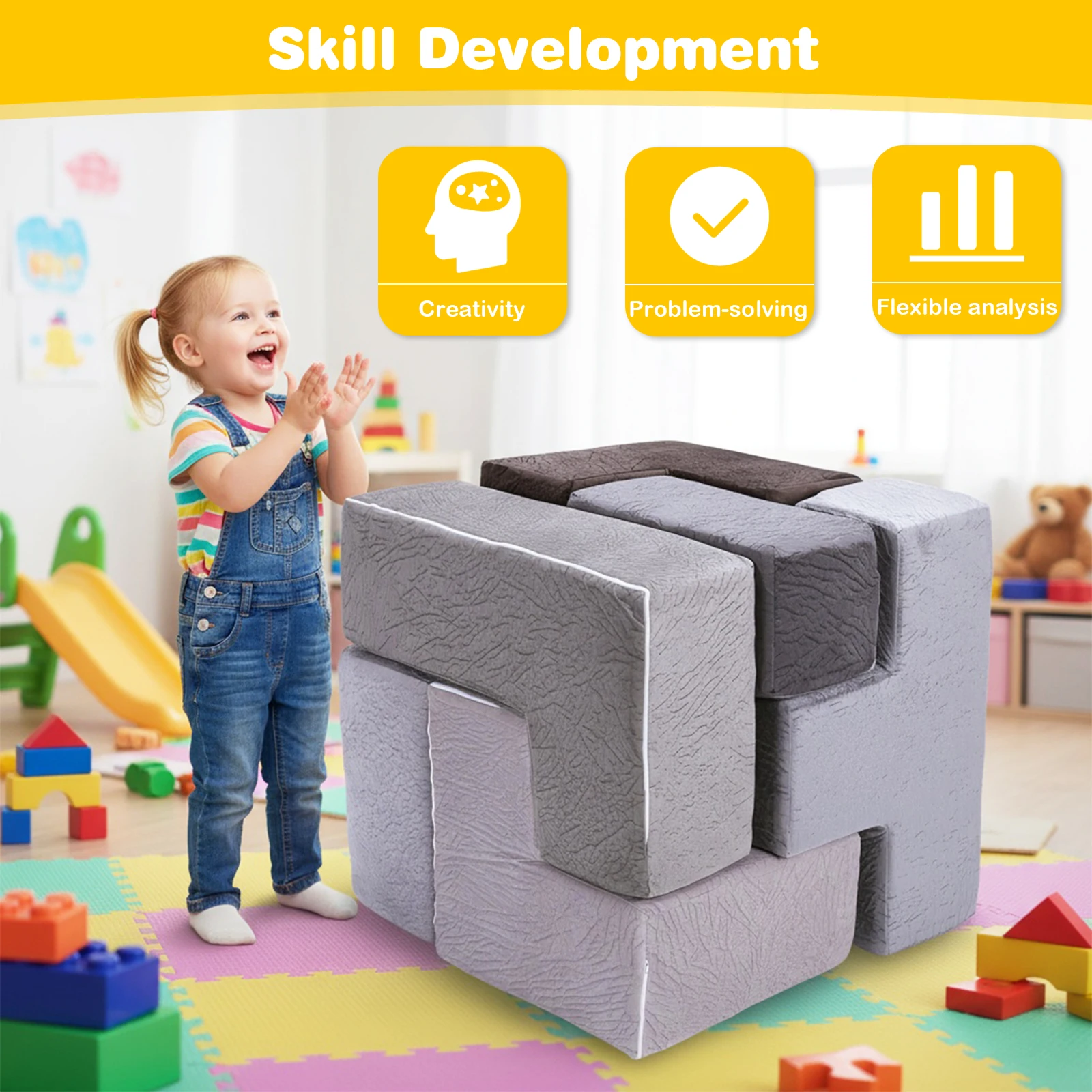 

Набор из 7 модульных диванов-блоков для развития творчества, моющиеся, износостойкие, для детской спальни и игровой комнаты