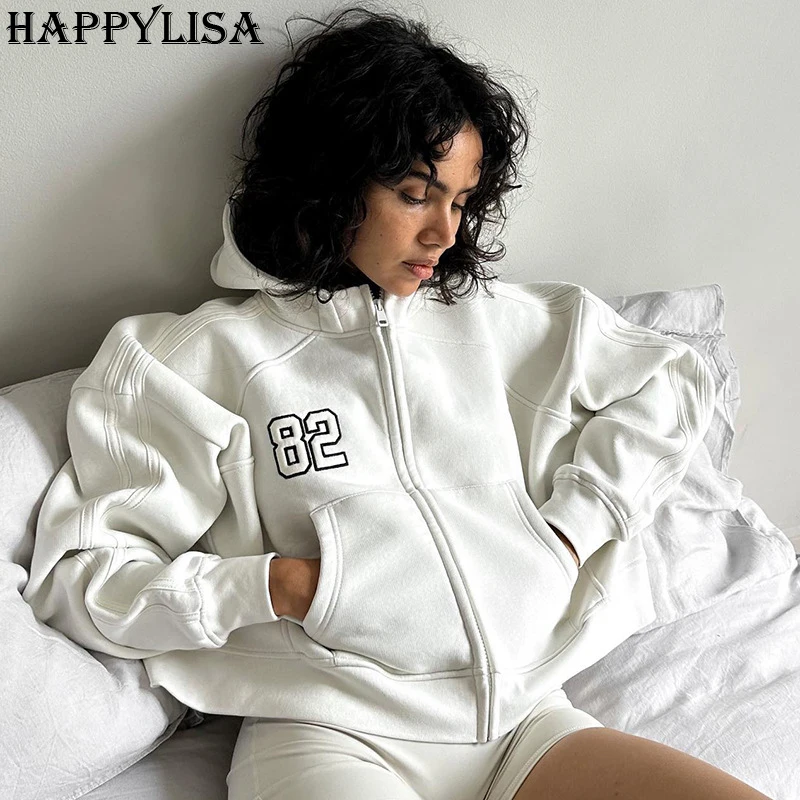 

Happylisa Women Loose Hoodies Lady Oversized Sweatshirt Female Zipper Hoody Loose Hip-Hop Hooded Jacket Coat H02